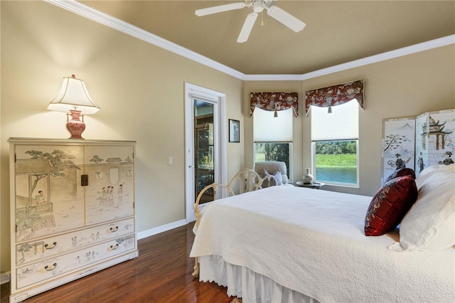 3503 92nd Ave E, Parrish, FL 34219 - bedroom with crown molding, dark wood-style flooring, and ceiling fan