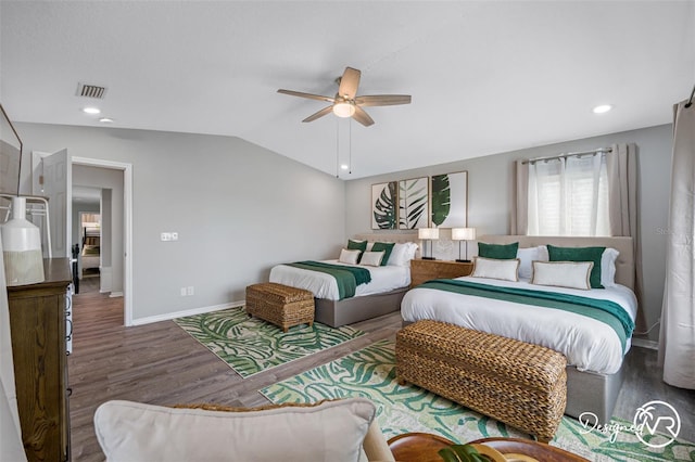 4545 Harbor Hills Dr, Largo, FL 33770 - bedroom featuring lofted ceiling, wood finished floors, ceiling fan, and recessed lighting