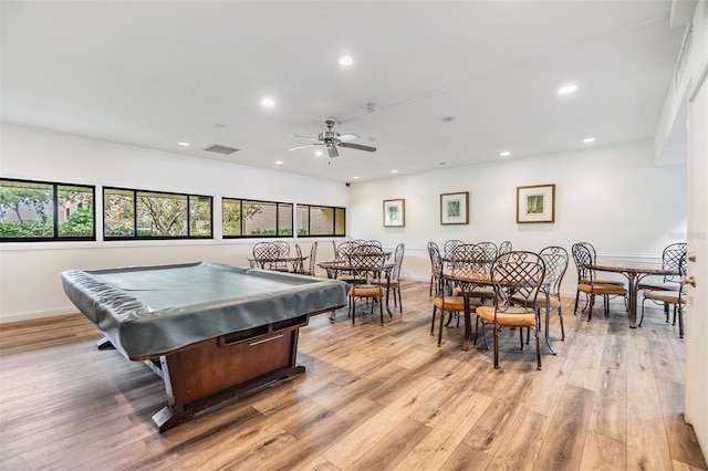 2617 Cove Cay Dr Unit 706, Clearwater, FL 33760 - playroom with recessed lighting, pool table, light wood-style floors, and ceiling fan