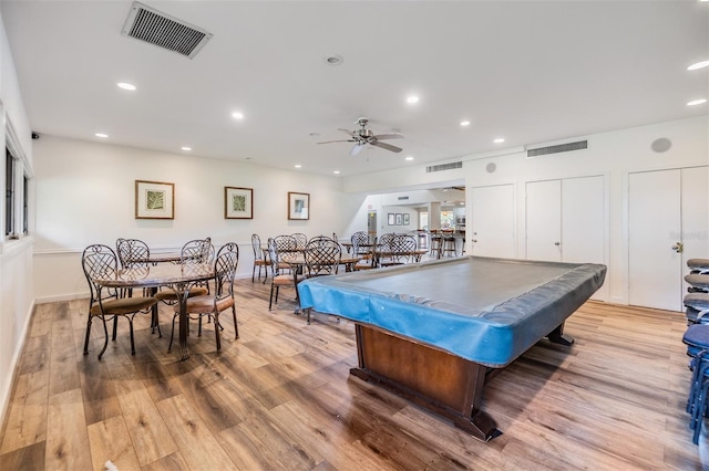 2617 Cove Cay Dr Unit 706, Clearwater, FL 33760 - rec room featuring billiards table, a ceiling fan, recessed lighting, and light wood-style flooring