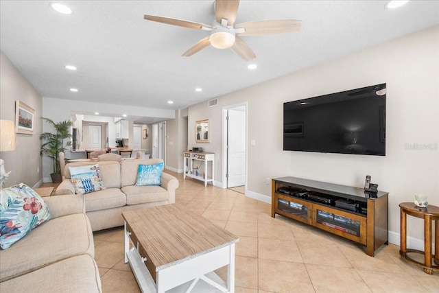 13000 Gulf Blvd Unit 309, Madeira Beach, FL 33708 - living area featuring ceiling fan, recessed lighting, and light tile patterned floors