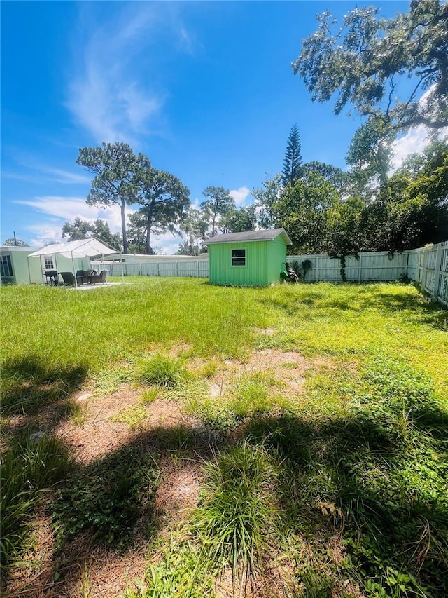 6316 Alaska Ave, New Port Richey, FL 34653 - fenced backyard with a storage unit