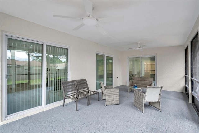 2585 Ridge Ln, Palm Harbor, FL 34684 - sunroom with a ceiling fan and an outdoor hangout area
