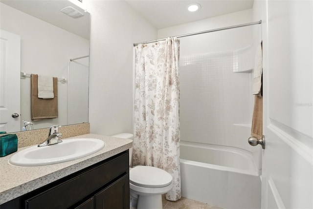 10603 Avian Forrest Dr, Riverview, FL 33578 - bathroom with vanity, shower / bath combo with shower curtain, and tile patterned flooring