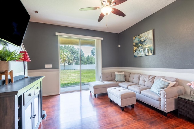 8814 Red Beechwood Ct, Riverview, FL 33578 - living room featuring a ceiling fan and wood finished floors