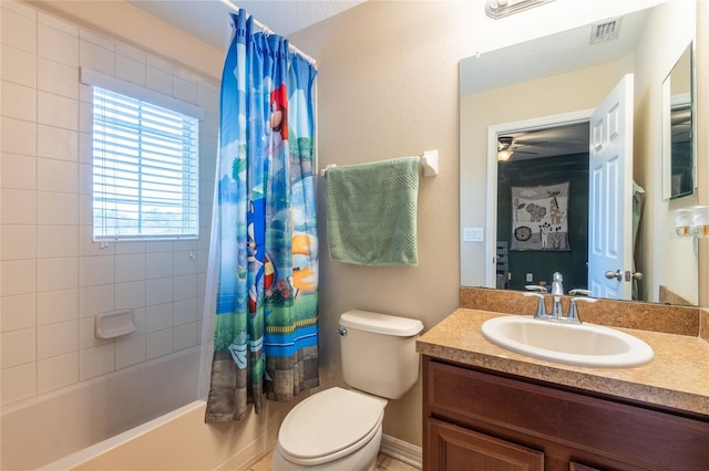 8814 Red Beechwood Ct, Riverview, FL 33578 - bathroom with shower / tub combo, vanity, and a ceiling fan