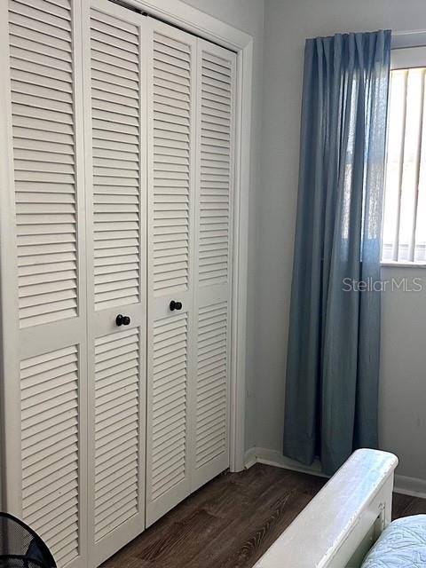 1701 Pinehurst Rd Unit 13C, Dunedin, FL 34698 - bedroom featuring a closet and dark wood-style floors