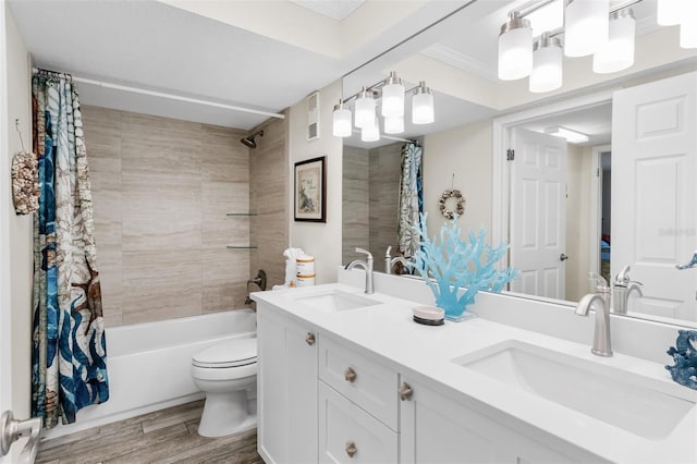 18500 Gulf Blvd Unit 503, Indian Shores, FL 33785 - full bathroom featuring shower / bath combo with shower curtain, double vanity, and wood finished floors
