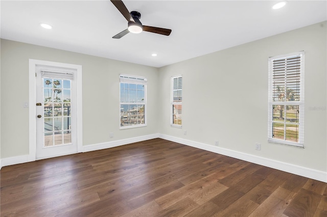 17601 Sterling Ter, Redington Shores, FL 33708 - unfurnished room with a ceiling fan, dark wood finished floors, and recessed lighting