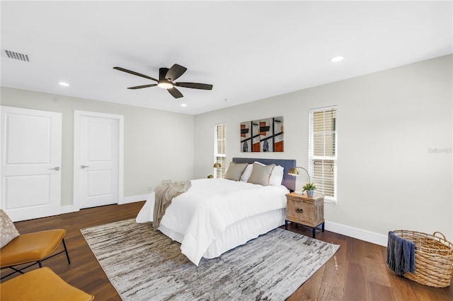 17601 Sterling Ter, Redington Shores, FL 33708 - bedroom with recessed lighting, dark wood finished floors, and a ceiling fan