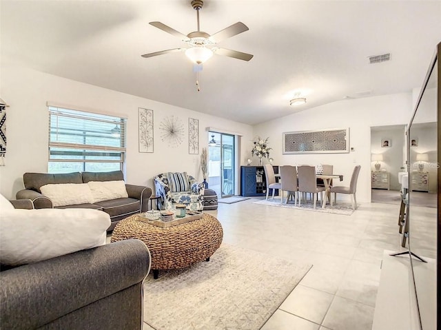 4282 Salt Springs Ln, Lakeland, FL 33811 - living room featuring vaulted ceiling and a ceiling fan