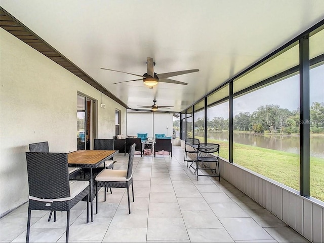 4282 Salt Springs Ln, Lakeland, FL 33811 - sunroom / solarium featuring a water view, ceiling fan, and an outdoor living space