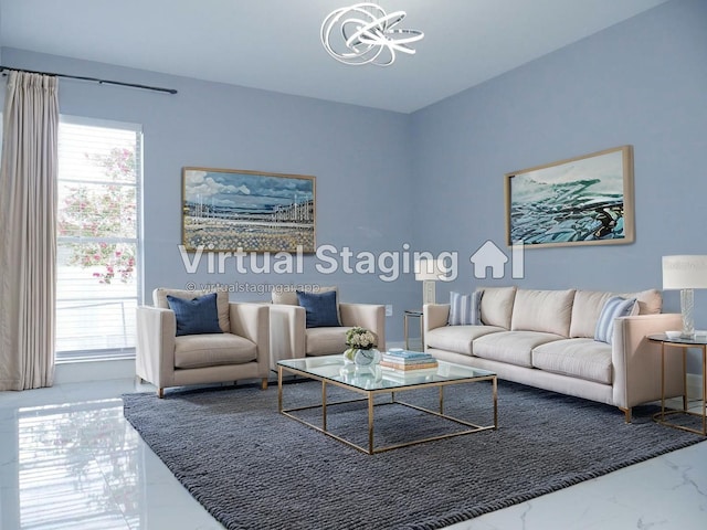 1302 Highview Rd, Brandon, FL 33510 - living area featuring marble finish floors and a chandelier