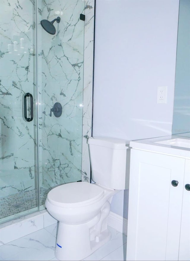 1302 Highview Rd, Brandon, FL 33510 - bathroom featuring a marble finish shower, vanity, and marble finish floors