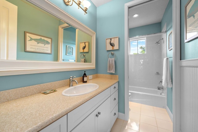 703 Islebay Dr, Apollo Beach, FL 33572 - bathroom with vanity, tile patterned flooring,  shower combination, and recessed lighting