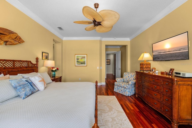 703 Islebay Dr, Apollo Beach, FL 33572 - bedroom featuring dark wood-style flooring, crown molding, and ceiling fan