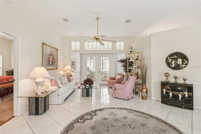 8704 Cypress Lakes Blvd, New Port Richey, FL 34653 - tiled living area featuring ceiling fan and french doors