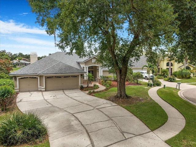 816 Sandringham Ln, Lutz, FL 33549 - view of front of house featuring a shingled roof, an attached garage, driveway, and stucco siding