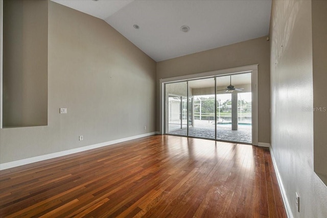 816 Sandringham Ln, Lutz, FL 33549 - unfurnished room with hardwood / wood-style flooring, vaulted ceiling, and a ceiling fan