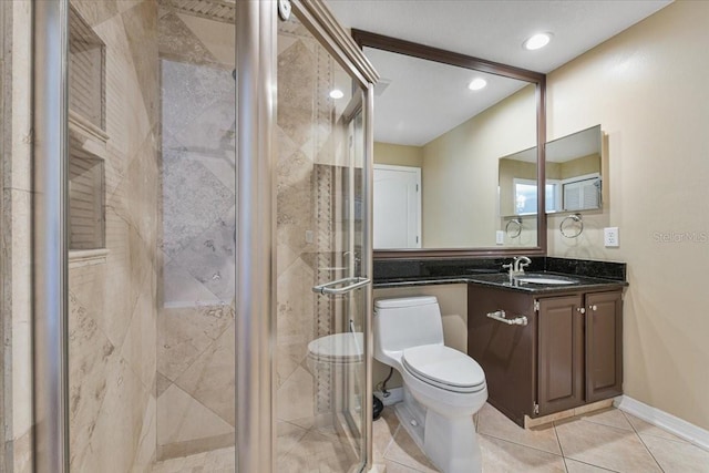 816 Sandringham Ln, Lutz, FL 33549 - full bathroom with tile patterned floors, a shower stall, vanity, and recessed lighting
