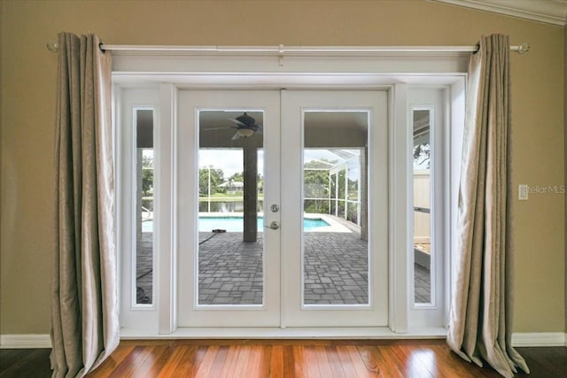 816 Sandringham Ln, Lutz, FL 33549 - entryway with french doors, hardwood / wood-style floors, and ceiling fan
