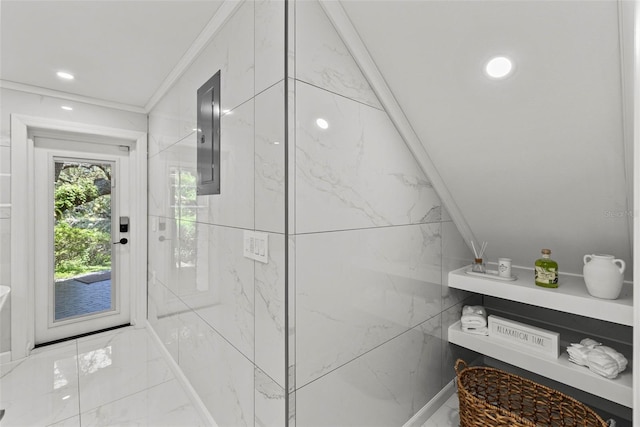 900 Oak Hollow Pl, Brandon, FL 33510 - bathroom with marble finish flooring, ornamental molding, recessed lighting, and electric panel