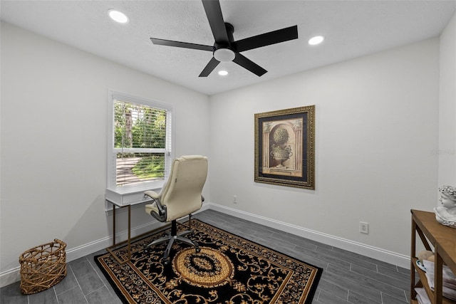 900 Oak Hollow Pl, Brandon, FL 33510 - office with a ceiling fan, wood tiled floors, and recessed lighting