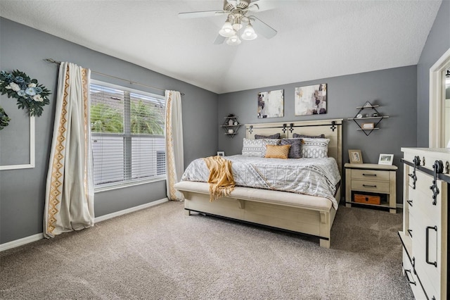 19351 Haskell Pl, Land O Lakes, FL 34638 - bedroom featuring carpet floors, vaulted ceiling, and ceiling fan