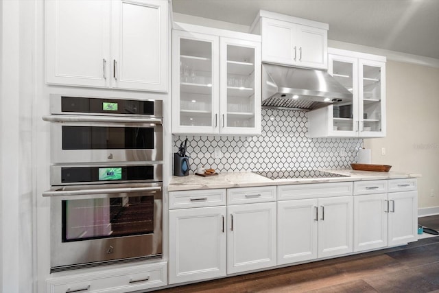 2516 Cobalt Shores Ln, Clearwater, FL 33761 - kitchen featuring stainless steel double oven, exhaust hood, and white cabinets
