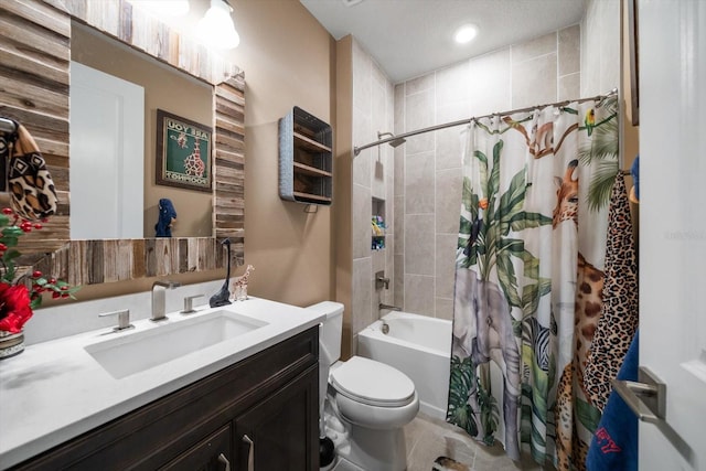 2516 Cobalt Shores Ln, Clearwater, FL 33761 - bathroom with vanity, shower / bath combo with shower curtain, recessed lighting, and tile patterned floors