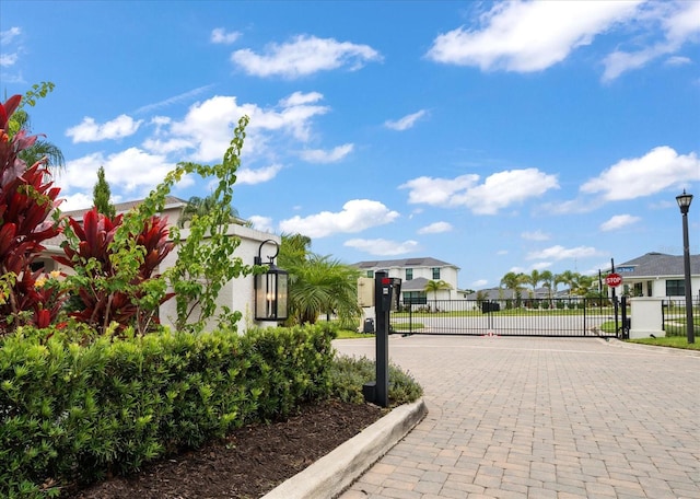 2516 Cobalt Shores Ln, Clearwater, FL 33761 - view of decorative street with a gate, traffic signs, street lights, and curbs