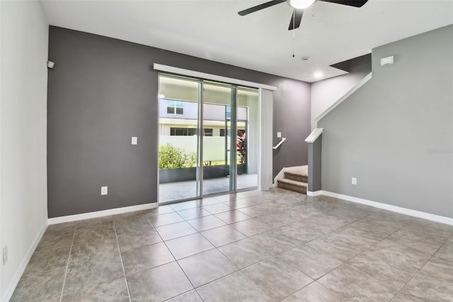 10409 Orchid Mist Ct, Riverview, FL 33578 - empty room featuring stairway, a ceiling fan, and tile patterned floors