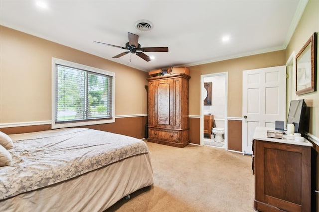 1020 Charles St, Clearwater, FL 33755 - bedroom featuring light carpet, crown molding, ensuite bathroom, and recessed lighting
