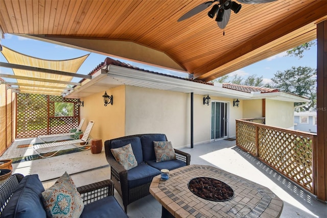 1020 Charles St, Clearwater, FL 33755 - view of patio / terrace with an outdoor living space with a fire pit, a ceiling fan, and a pergola