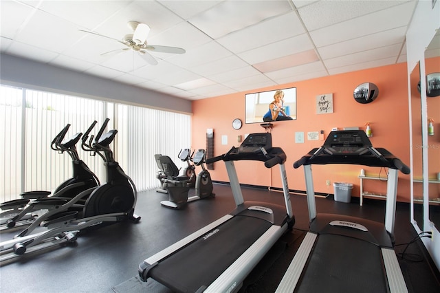 7401 Bay Island Dr S Unit 338, South Pasadena, FL 33707 - workout area with a drop ceiling and ceiling fan