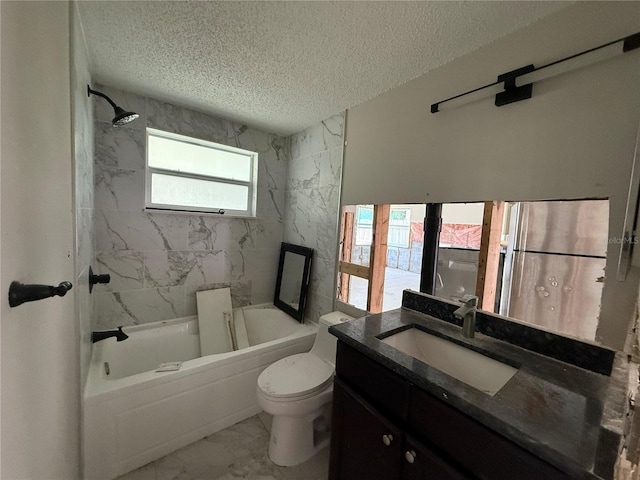7400 Mako Dr, Hudson, FL 34667 - bathroom with marble look tile flooring, vanity, a textured ceiling, and shower / bath combination