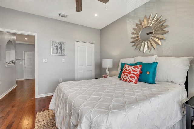 5000 Culbreath Key Way Unit 8-106, Tampa, FL 33611 - bedroom featuring hardwood / wood-style floors, recessed lighting, and ceiling fan
