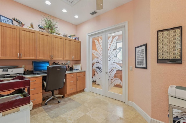5521 Windward Way, New Port Richey, FL 34652 - office space with french doors, recessed lighting, and built in study area
