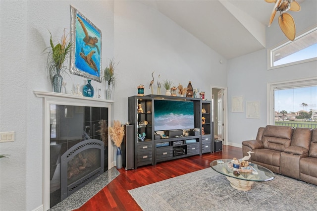 5521 Windward Way, New Port Richey, FL 34652 - living room with high vaulted ceiling and wood finished floors