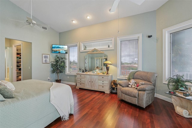 5521 Windward Way, New Port Richey, FL 34652 - bedroom featuring lofted ceiling, wood finished floors, ceiling fan, and a spacious closet