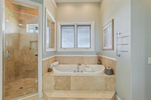 5521 Windward Way, New Port Richey, FL 34652 - full bathroom with a bath, a stall shower, and a textured wall