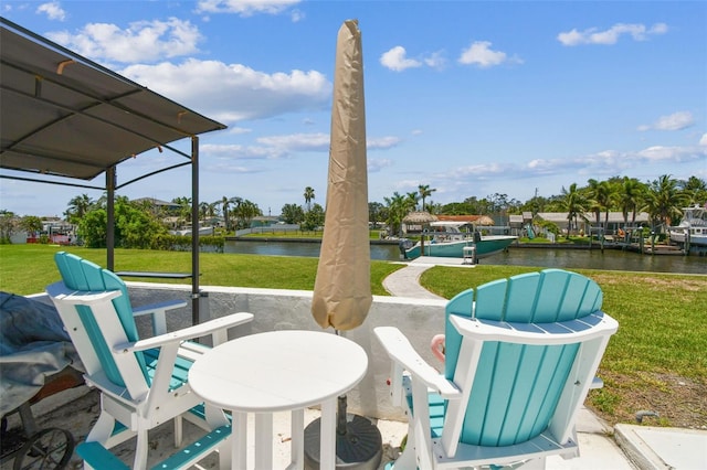 11599 Grove St, Seminole, FL 33772 - view of patio / terrace featuring a water view and a boat dock