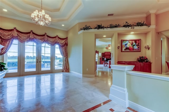 10504 Sabella Dr, Trinity, FL 34655 - interior space featuring ornamental molding, french doors, a chandelier, and recessed lighting