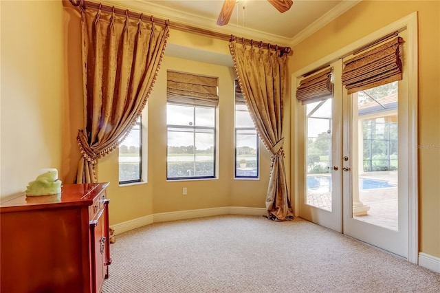 10504 Sabella Dr, Trinity, FL 34655 - unfurnished room featuring carpet floors, crown molding, french doors, and ceiling fan