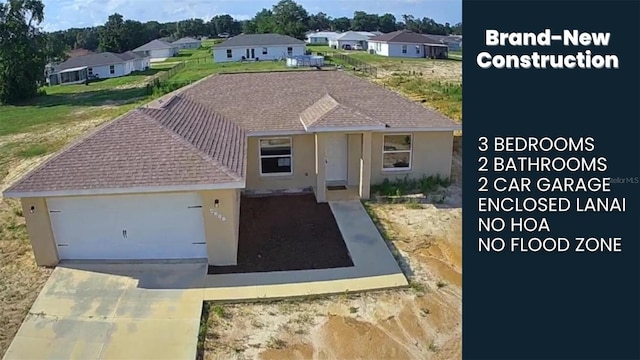 4251 E Walker St, Inverness, FL 34453 - view of front of home featuring a garage, driveway, a residential view, roof with shingles, and stucco siding