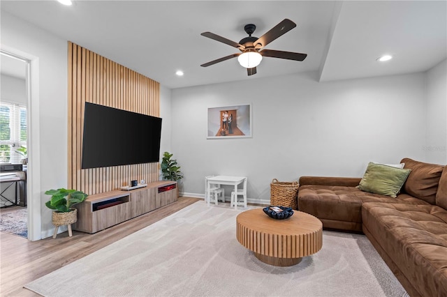 327 Sunny Ln, Belleair, FL 33756 - living area with recessed lighting, ceiling fan, and wood finished floors