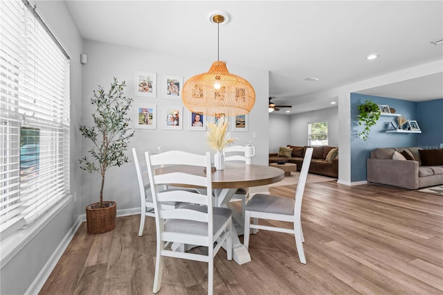 327 Sunny Ln, Belleair, FL 33756 - dining area featuring wood finished floors, recessed lighting, and ceiling fan