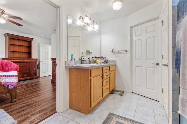 70 Arthur Ln, Winter Haven, FL 33880 - bathroom featuring vanity, tile patterned floors, and ceiling fan