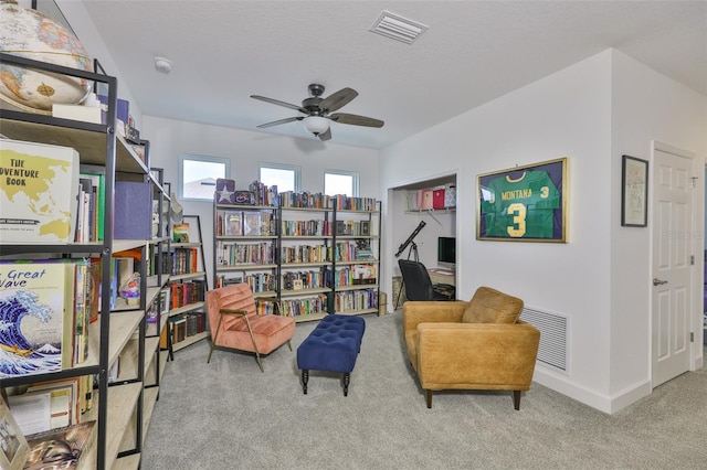 6215 Voyagers Pl, Apollo Beach, FL 33572 - living area featuring carpet and a ceiling fan