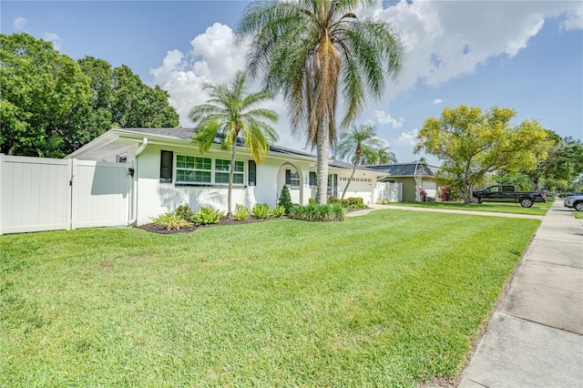 1954 Arvis Cir W, Clearwater, FL 33764 - ranch-style house featuring an attached garage, concrete driveway, a gate, and stucco siding
